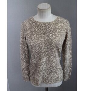J.McLaughlin Sweater XS Tan Leopard Print 100% Cashmere Crewneck Womens Luxury